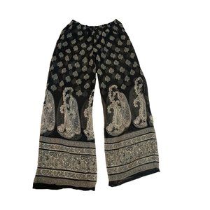 Small Raviya Women's Pull On Sheer‎ Black Paisley Print Wide Leg Pants